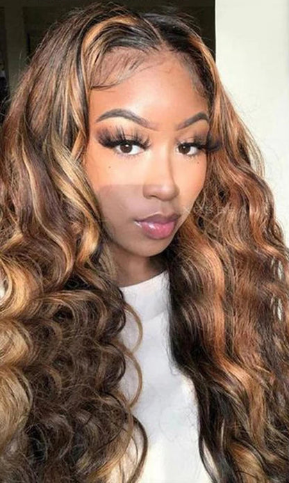 Natural Brown Ombre Loose Wave Synthetic Wig – Medium Long Heat-Resistant Daily Use Wig