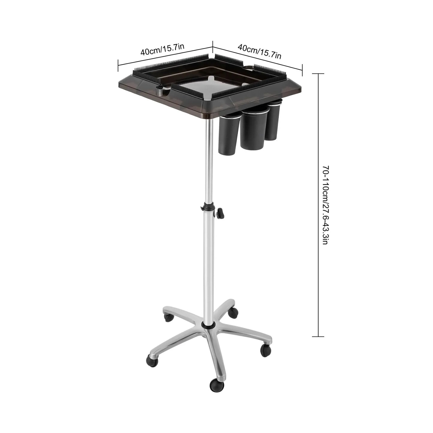 Adjustable Rolling Salon Tray Cart with 3 Storage Buckets & Universal Wheels for Hair Tools | Modern Mobile Cart