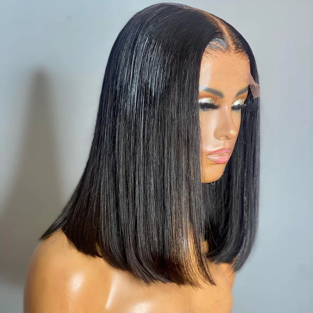 Straight Lace Front Wig – 100% Human Hair, Transparent Lace, Short Length (4-16 inches), Pre-Plucked, Glueless Design