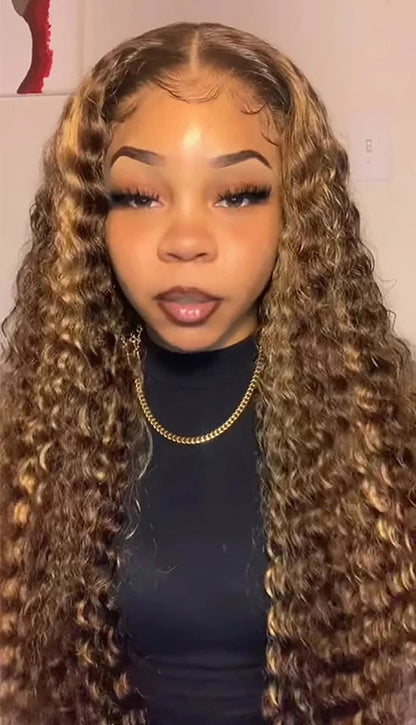 Long Deep Wave Lace Front Wig – 100% Human Hair, Glueless, Transparent Swiss Lace, 26+ Inches