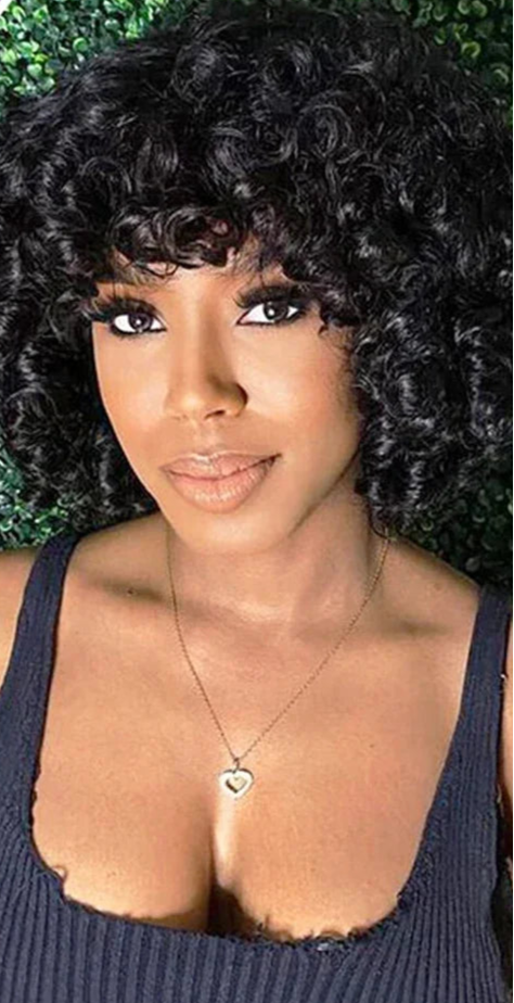 Bouncy Curly Bob Wig with Bangs – 9A Virgin Human Hair, Pixie Cut, Shedding-Free, Tangle-Free