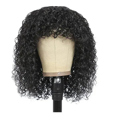 Jerry Curl Glueless Full Machine Made Wig – 100% Human Hair, Natural Black, Kinky Curly, No Shedding, No Tangle