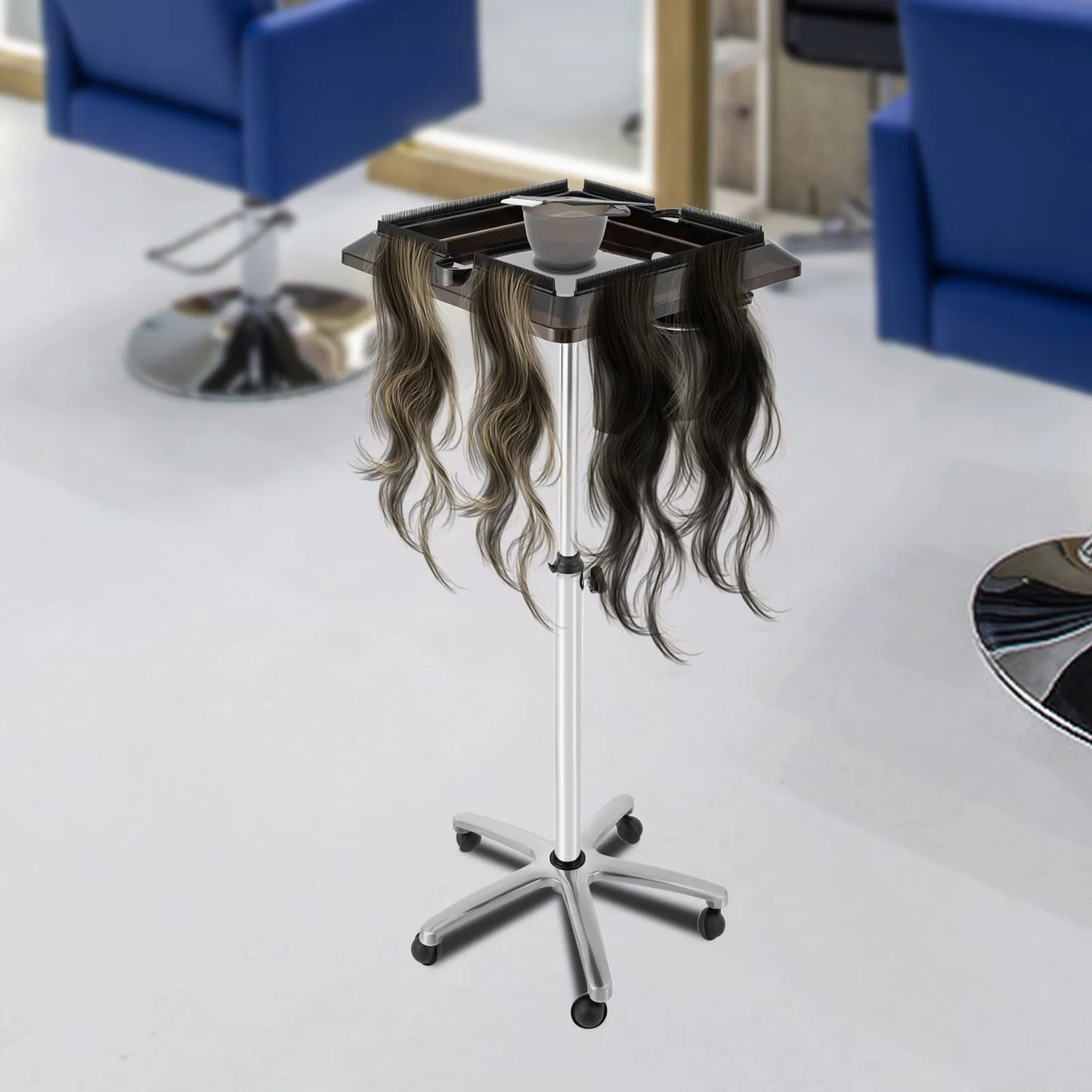 Adjustable Rolling Salon Trolley Tray Cart with Heat-Resistant Storage Buckets | Mobile Hairdressing & Beauty Organizer