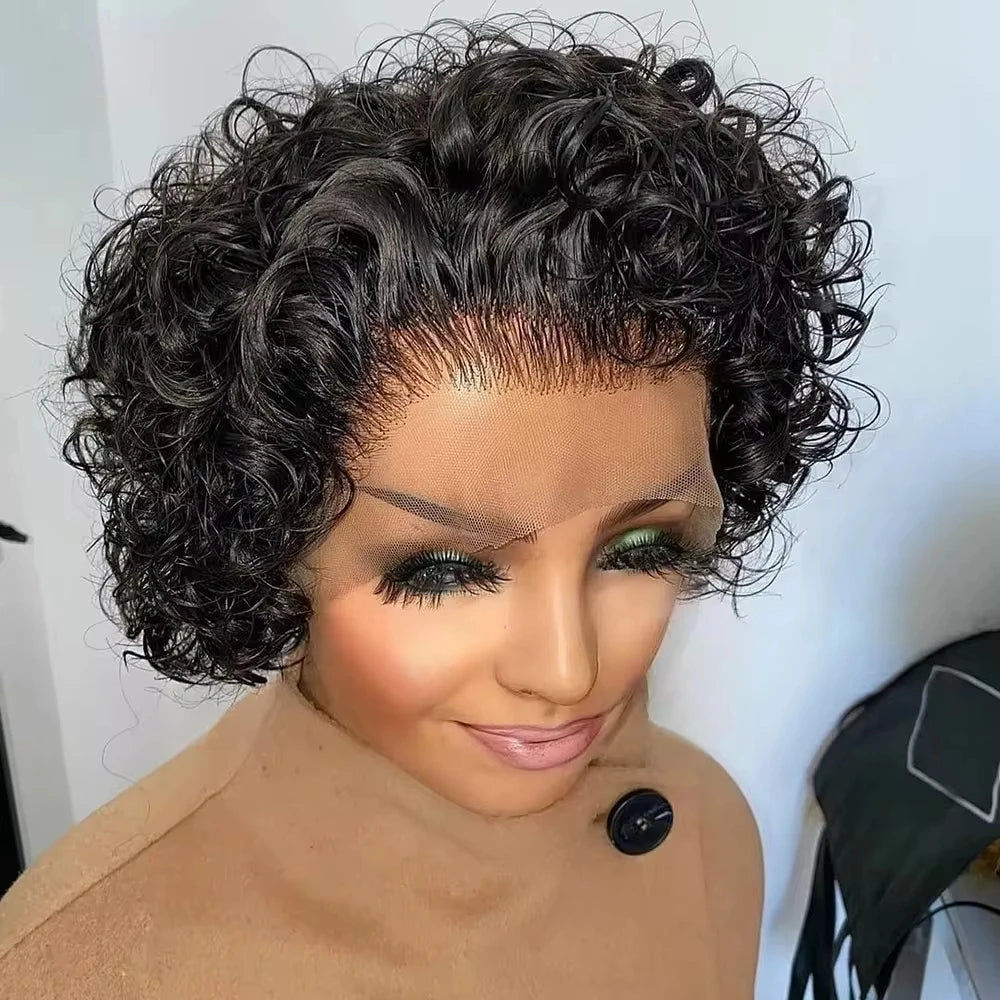 Short Curly Pixie Cut Lace Front Wig – Hair, 13x4 Transparent Swiss Lace