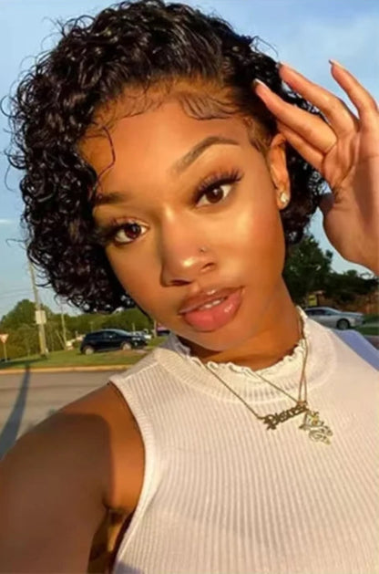 Short Curly Pixie Cut Lace Front Wig – Hair, 13x4 Transparent Swiss Lace