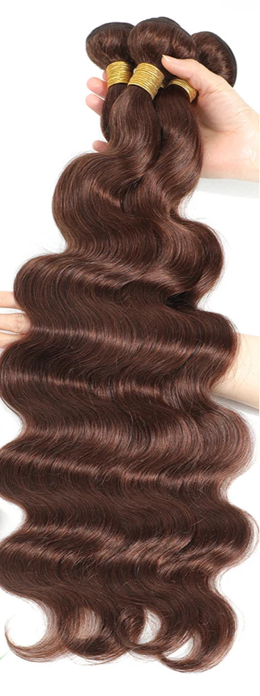 Light Chocolate Brown Body Wave Human Hair Bundles with 4x4 Lace Closure - High-Quality, Permed, 12-28 Inches
