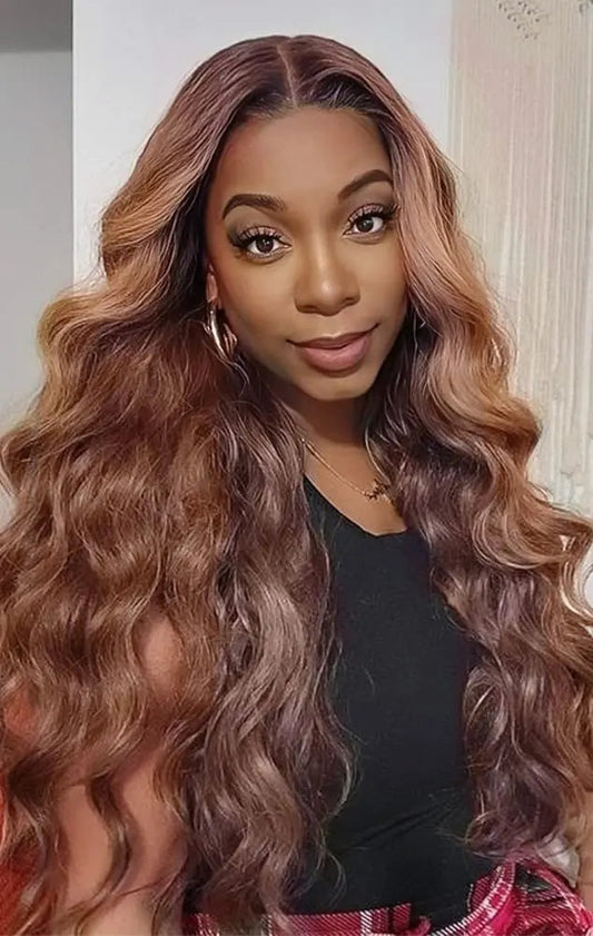 Natural Brown Ombre Loose Wave Synthetic Wig – Medium Long Heat-Resistant Daily Use Wig