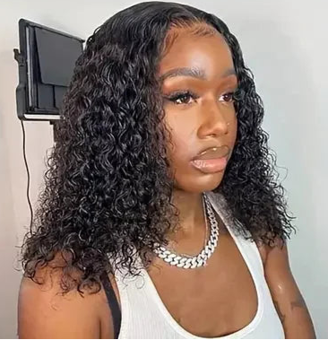 Short Deep Wave Lace Front Wig – Hair, Transparent Lace, 100% Human Hair