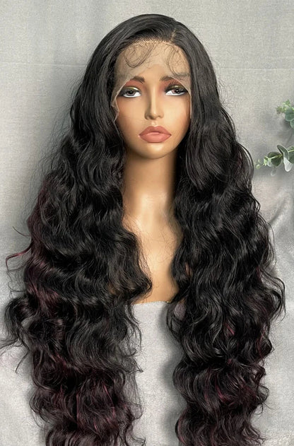 30-32 Inch Wavy Lace Front Wig – High-Temperature Fiber, Natural Style with Middle, Side & Free Parting Options