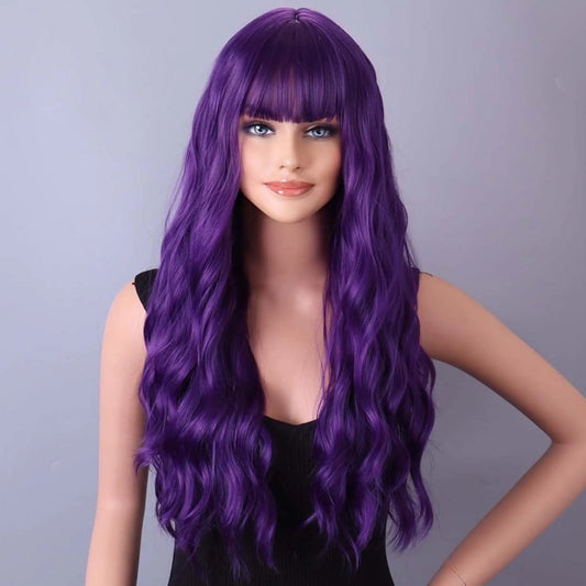 Purple Long Loose Wave Synthetic Wig – Vibrant Cosplay Party Wig for Women, High-Temperature Fiber