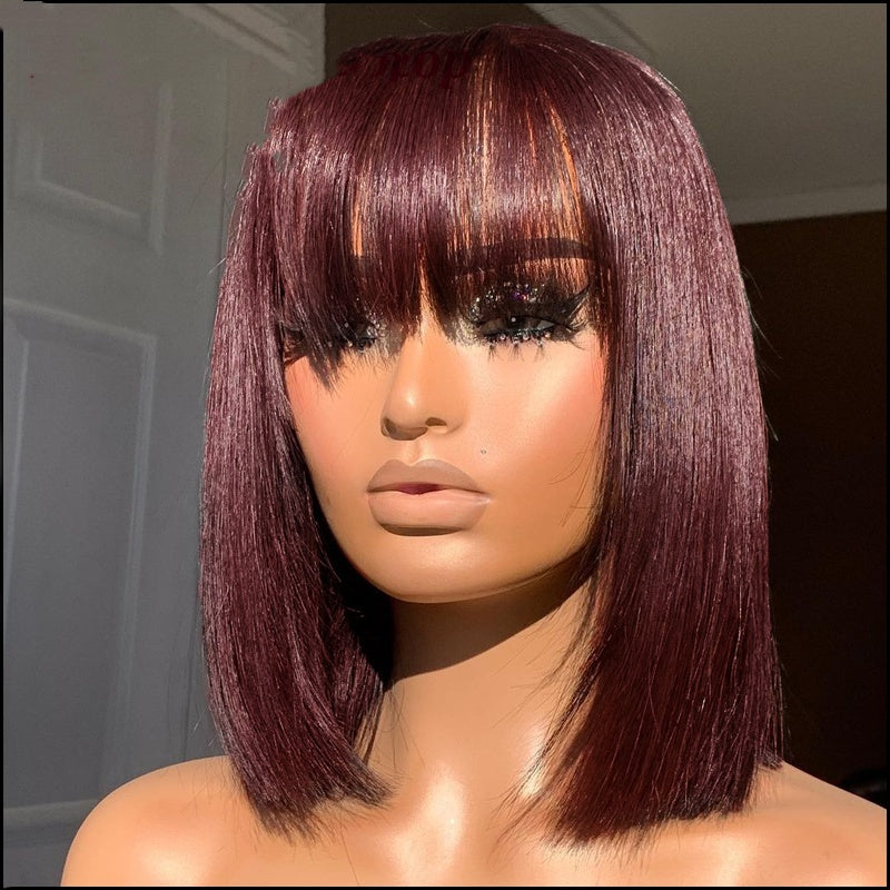 Short Bangs Human Hair Wig – Breathable & Natural, 8-14 Inches, Lightweight and Comfortable for Women