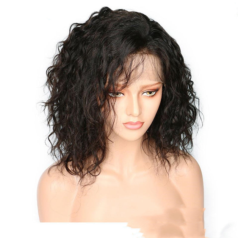 Short Bob Curly Full Lace Wig – Natural Black 100% Human Hair, 8-28 Inch, 130% Density