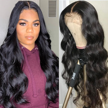 Star Fashion Black Body Wave Headgear - Real Human Hair with Long Bangs for Ms.