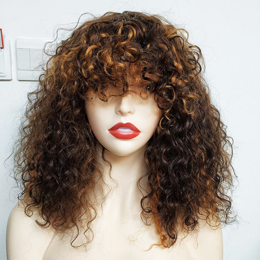 Star Fashion Short Wig for Ladies – Real Hair with Mixed Colors, Qi Bangs, and Full Mechanism Headgear