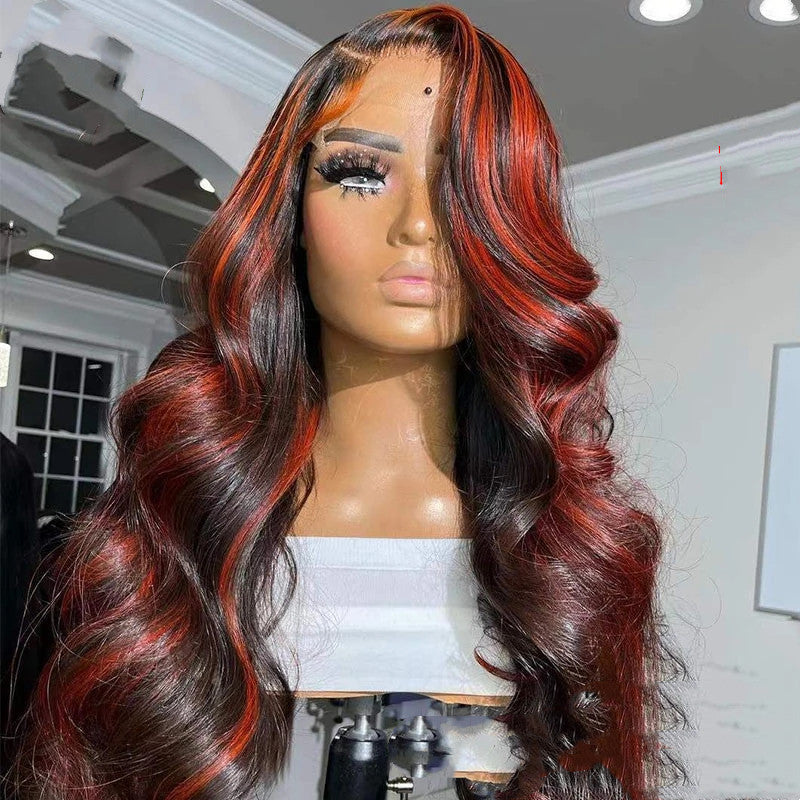 Stunning Burgundy Highlight Lace Frontal Wig – Real Human Hair with Versatile Closure Options