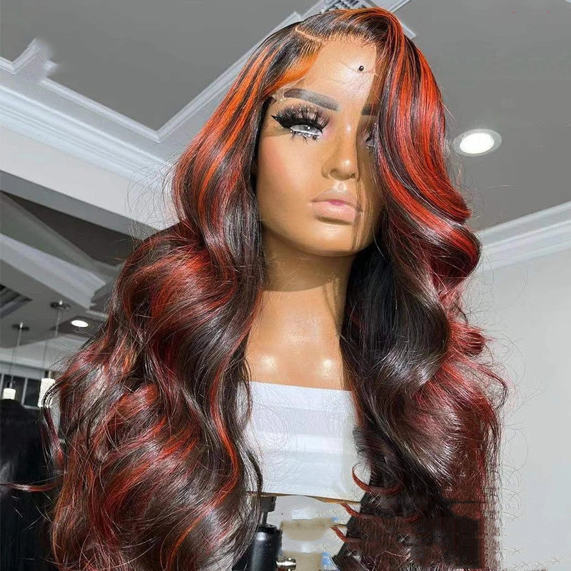 Stunning Burgundy Highlight Lace Frontal Wig – Real Human Hair with Versatile Closure Options