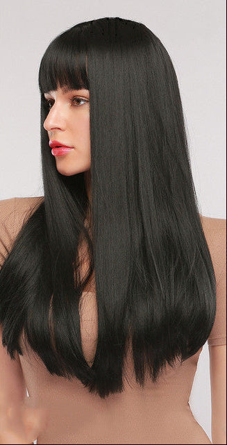 Stylish Long Straight High-Temperature Silk Wigs for Women – Multiple Color Options with Natural Bangs