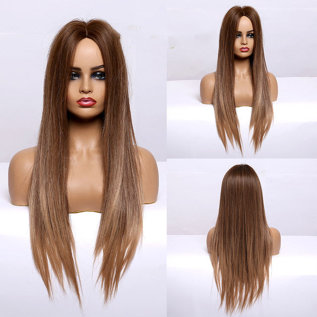 Stylish Long Straight High-Temperature Silk Wigs for Women – Multiple Color Options with Natural Bangs