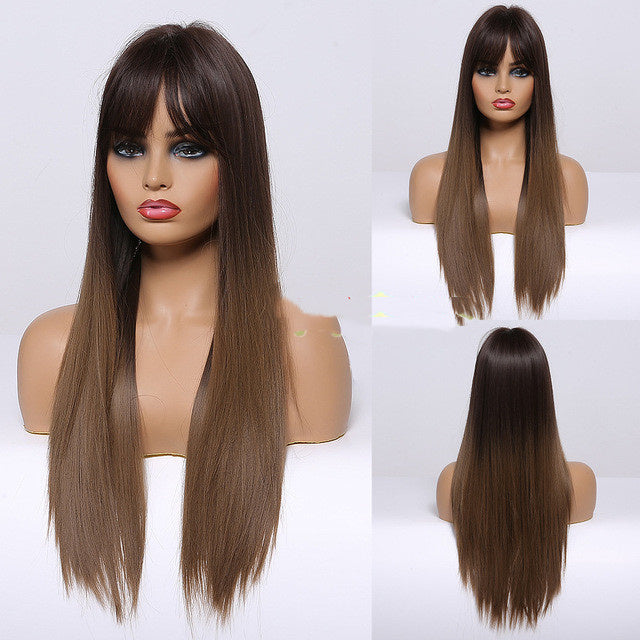 Stylish Long Straight High-Temperature Silk Wigs for Women – Multiple Color Options with Natural Bangs