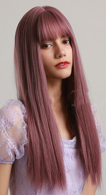 Stylish Long Straight High-Temperature Silk Wigs for Women – Multiple Color Options with Natural Bangs