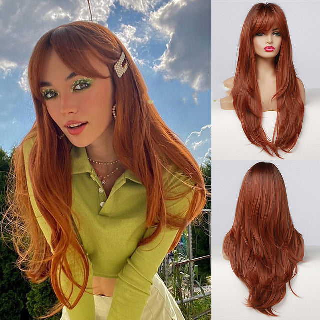Stylish Long Straight High-Temperature Silk Wigs for Women – Multiple Color Options with Natural Bangs