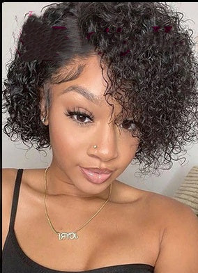 Sweet and Cute 13*4 Lace Human Hair Wig - Short Curly Styles in Vibrant Colors