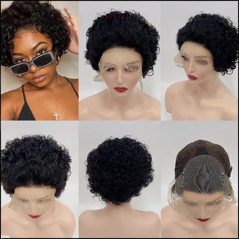 Sweet and Cute 13*4 Lace Human Hair Wig - Short Curly Styles in Vibrant Colors