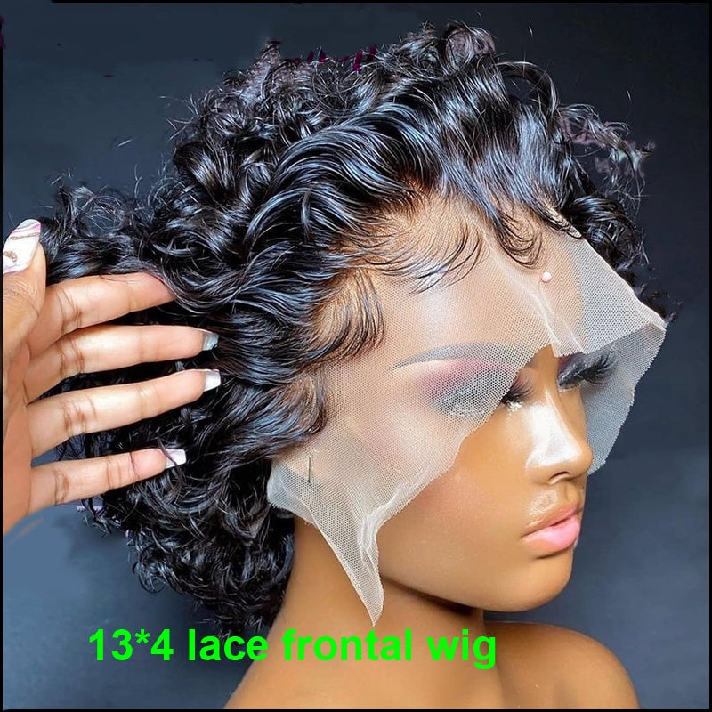 Sweet and Cute 13*4 Lace Human Hair Wig - Short Curly Styles in Vibrant Colors
