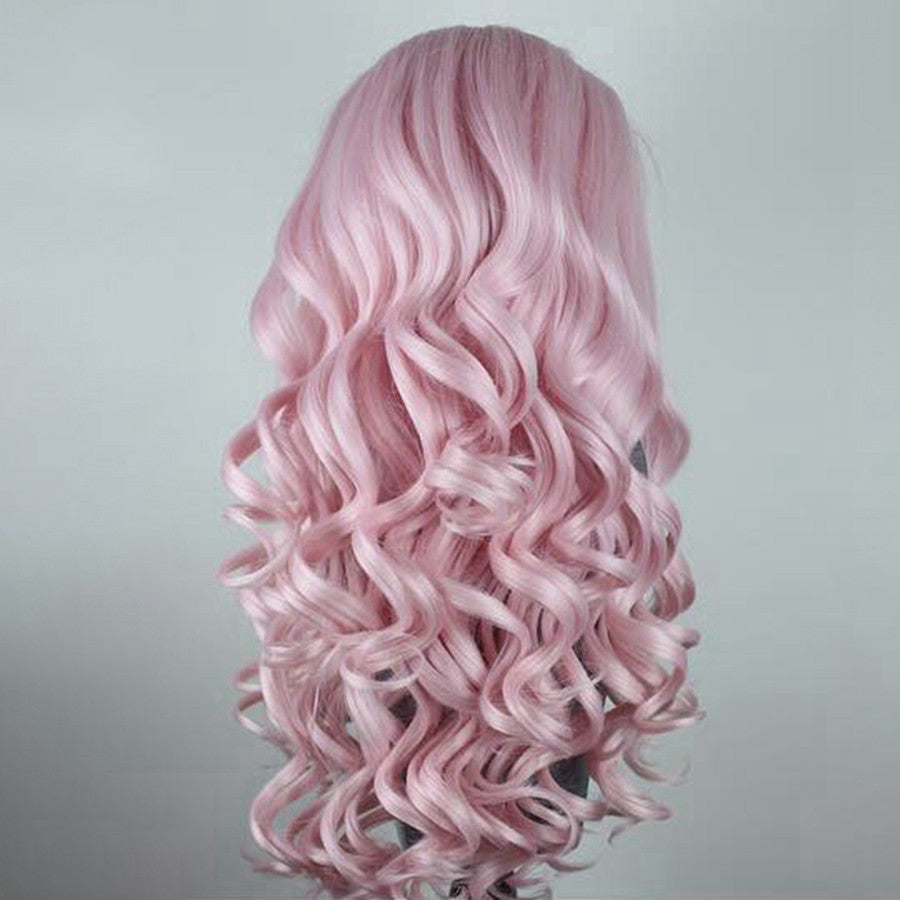 Trendy Women's Purple Pink Curly Front Lace Wig - 50cm High-Temperature Silk Headgear