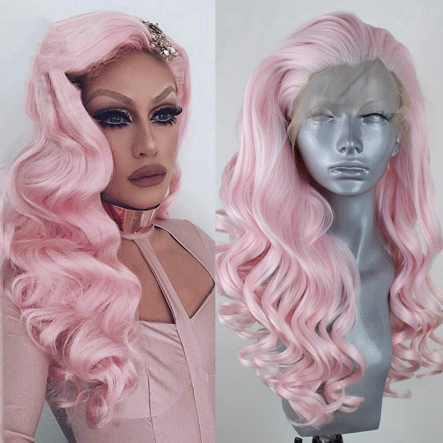 Trendy Women's Purple Pink Curly Front Lace Wig - 50cm High-Temperature Silk Headgear