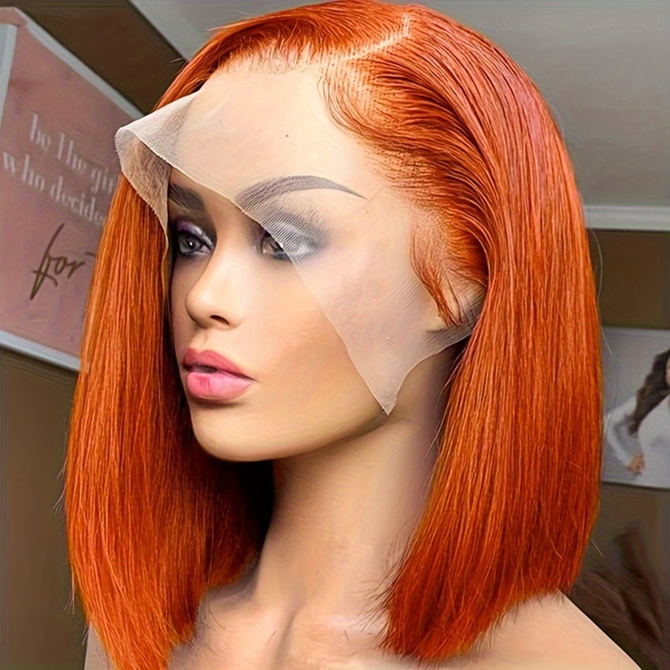 Vibrant Ginger Orange Bob Wig – Natural Human Hair 13x4 Lace Front