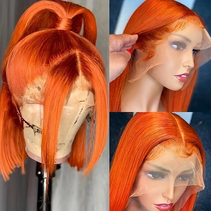 Vibrant Ginger Orange Bob Wig – Natural Human Hair 13x4 Lace Front