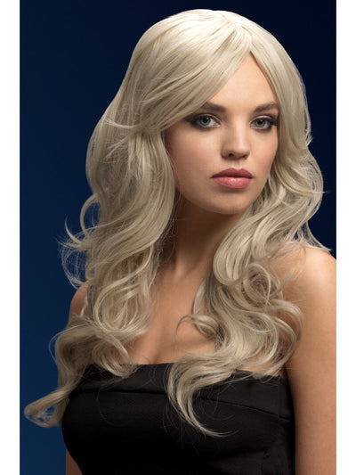 Nicole Wig in Silver Blonde: Soft Wave with Side Parting, Heat Resistant & Adjustable - 26 Inches