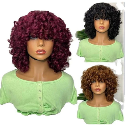 BeuMax Rose Curly Wig with Bangs – 100% Virgin Brazilian Remy Hair | Soft, Tangle-Free & Full Machine Made