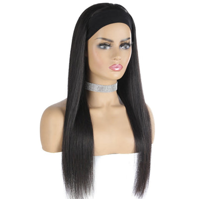 Beumax 10A Grade Brazilian Remy Human Hair Headband Wig - Straight, No Glue, Easy Wear, Natural Black, 10-30 Inches