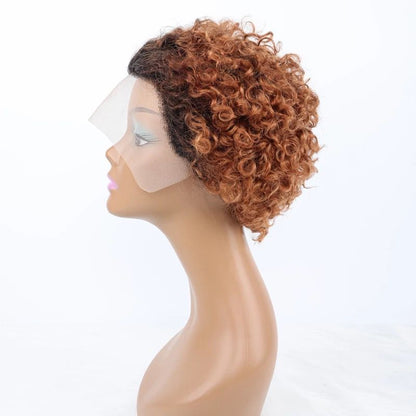 Chic Ombre Curly Pixie Cut Lace Front Wig - 8 Inch Brazilian Hair