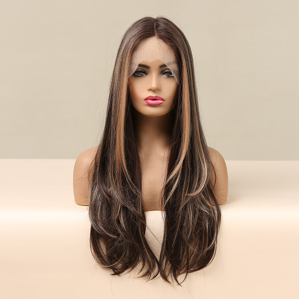 Women’s Front Lace Middle Part Long Curly Wig – 24-Inch High-Temperature Silk