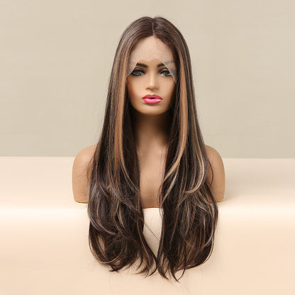 Women’s Front Lace Middle Part Long Curly Wig – 24-Inch High-Temperature Silk