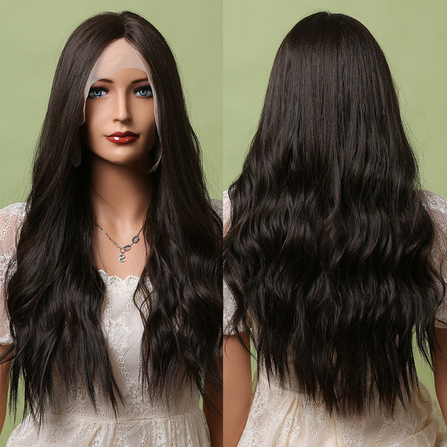 Women’s Front Lace Middle Part Long Curly Wig – 24-Inch High-Temperature Silk