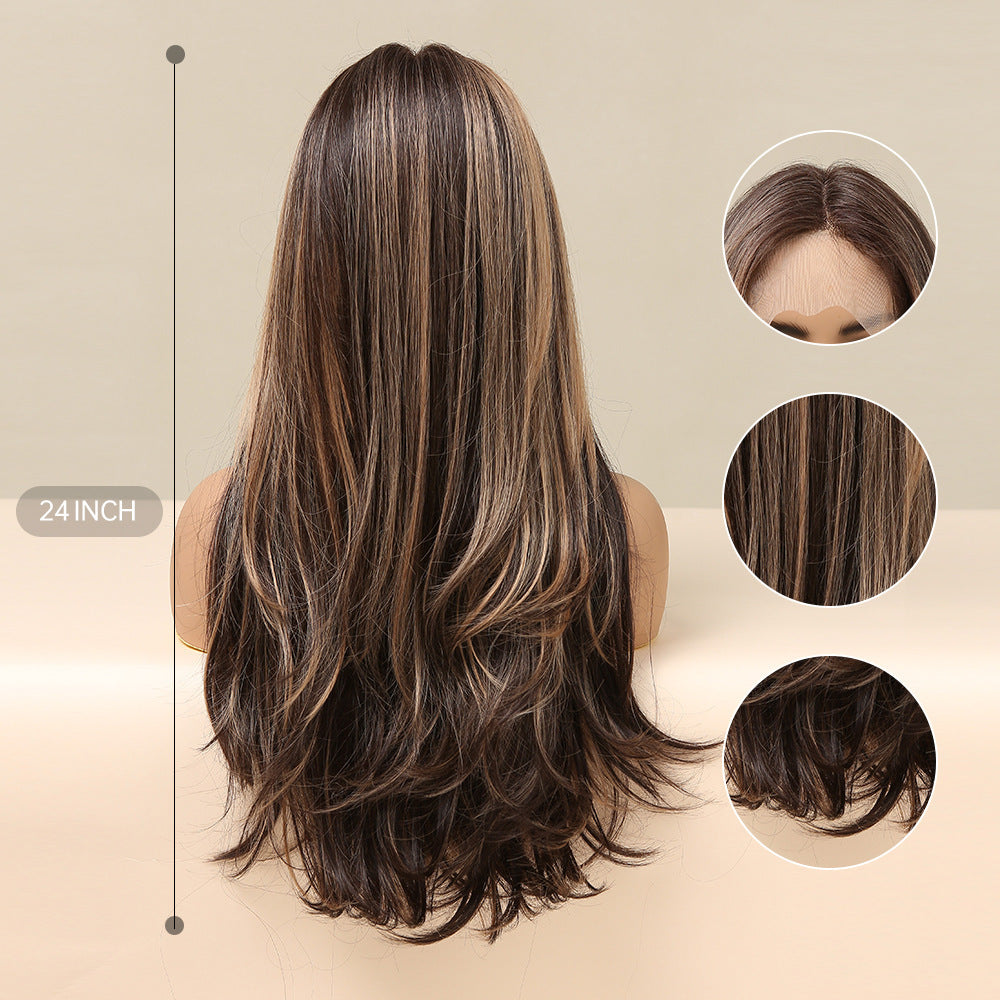 Women’s Front Lace Middle Part Long Curly Wig – 24-Inch High-Temperature Silk