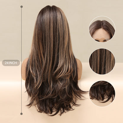 Women’s Front Lace Middle Part Long Curly Wig – 24-Inch High-Temperature Silk