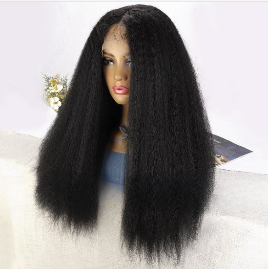 Women’s Front Lace Yaki Straight Synthetic Wig – 24-Inch T Part Lace