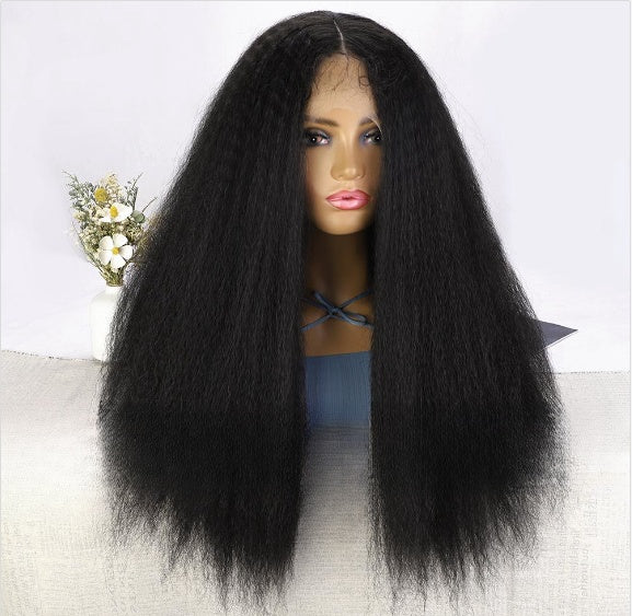 Women’s Front Lace Yaki Straight Synthetic Wig – 24-Inch T Part Lace