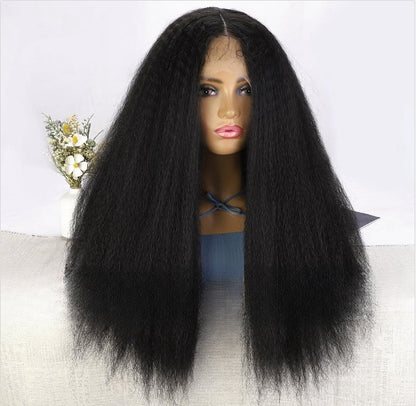 Women’s Front Lace Yaki Straight Synthetic Wig – 24-Inch T Part Lace