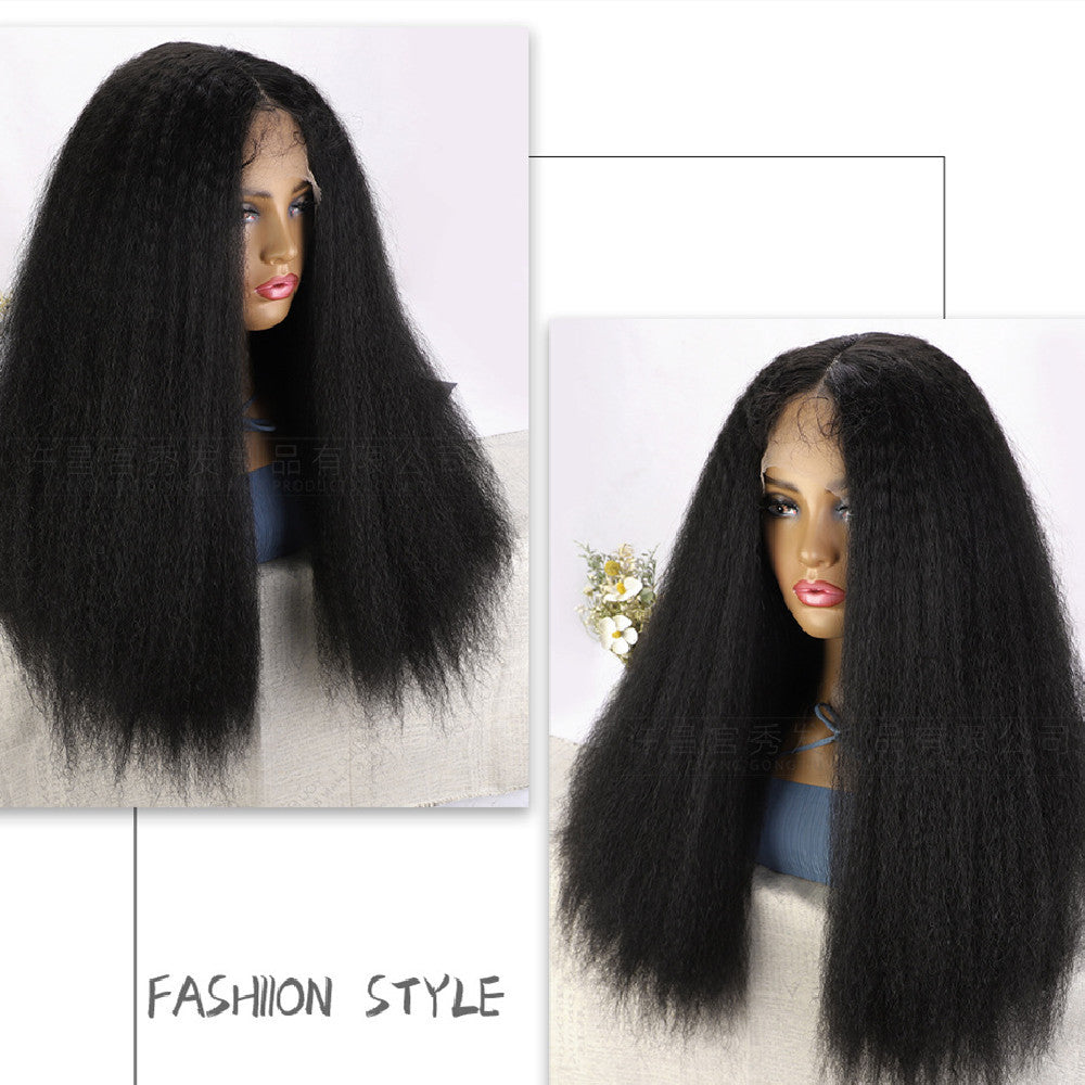 Women’s Front Lace Yaki Straight Synthetic Wig – 24-Inch T Part Lace