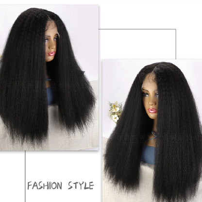 Women’s Front Lace Yaki Straight Synthetic Wig – 24-Inch T Part Lace