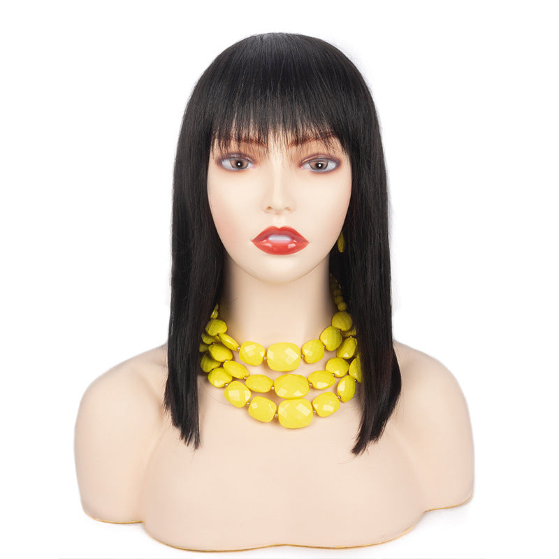 Women’s Hand-Cranked Wavy Hair Wig – Real Human Hair, Natural & Comfortable, Medium to Long Length