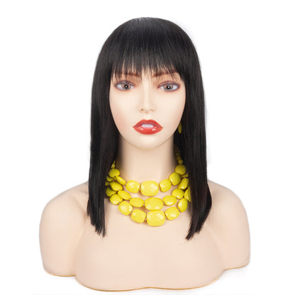 Women’s Hand-Cranked Wavy Hair Wig – Real Human Hair, Natural & Comfortable, Medium to Long Length