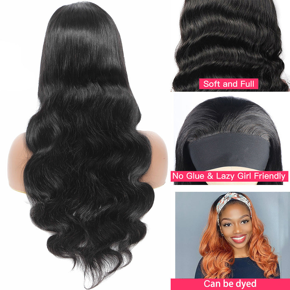 Women’s Ice Silk Headband Wig – Long Curly 100% Human Hair, Smooth & Dyeable, Multiple Length Options