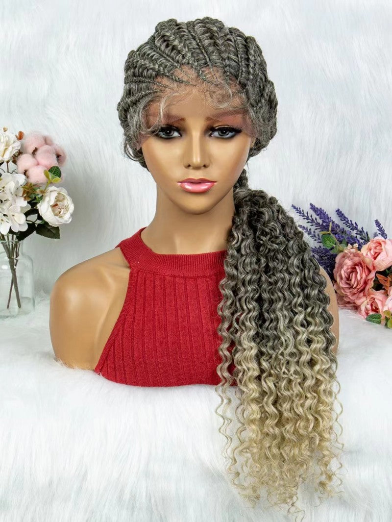 Elegant Lace Braided Hand-woven African Wig – Versatile Colors for Exquisite Styles